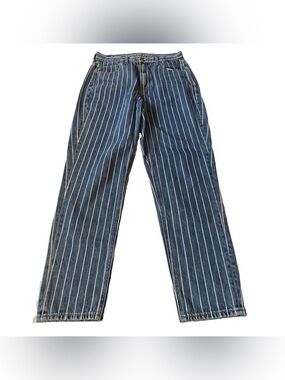 American Eagle High Rise Mom Striped Blue Jeans Women’s Size 4 S
